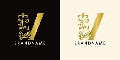letter v with creative icon flowers gold vector