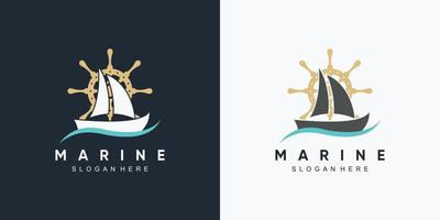 plantilla de diseño de logotipo de icono de rueda marina y barco de ancla con elemento creativo vector