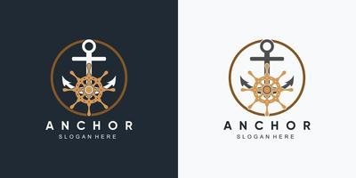 plantilla de diseño de logotipo de icono de rueda marina y barco de ancla con elemento creativo vector