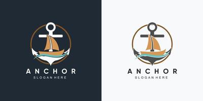 plantilla de diseño de logotipo de icono de rueda marina y barco de ancla con elemento creativo vector