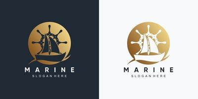anchor marine and ship wheel icon logo design template with creative element vector