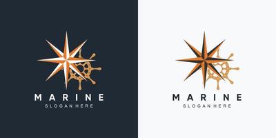 anchor marine and ship wheel icon logo design template with creative element vector