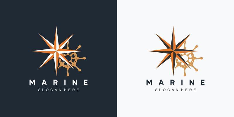 anchor marine and ship wheel icon logo design template with creative element