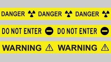 Black signs and symbols of danger, do not enter and warning isolated on yellow bar. vector