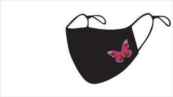 Black anti germ mask with purple butterfly pattern isolated on background. vector