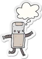 cartoon robot and thought bubble as a printed sticker vector