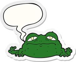 cartoon ugly frog and speech bubble sticker vector