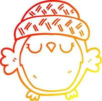 warm gradient line drawing cute cartoon owl in hat vector