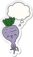 cartoon turnip and thought bubble as a printed sticker vector