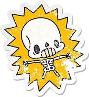 distressed sticker cartoon kawaii electrocuted skeleton vector