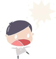 cute cartoon shocked man and speech bubble in retro style vector