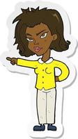 sticker of a cartoon woman pointing vector