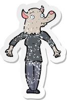 retro distressed sticker of a cartoon werewolf woman vector