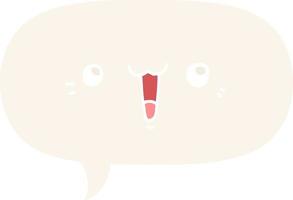 happy cartoon face and speech bubble in retro style vector