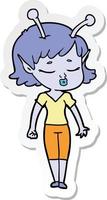 sticker of a cute alien girl cartoon vector