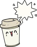 cartoon take out coffee and speech bubble vector