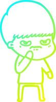 cold gradient line drawing angry cartoon boy vector