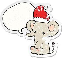 lindo elefante navideño y bocadillo de diálogo pegatina angustiada vector