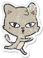 distressed sticker of a cartoon cat vector