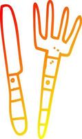 warm gradient line drawing cartoon knife and fork vector