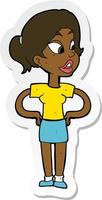 sticker of a cartoon woman with hands on hips vector