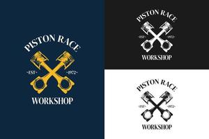 logo Vintage motorcycle workshop design piston vintage illustration, Repair Service. Gear and pistons isolated vector
