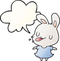 cute cartoon rabbit blowing raspberry and speech bubble in smooth gradient style vector