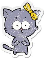 distressed sticker of a cartoon cat vector