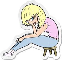 sticker of a cartoon woman sitting on small stool vector