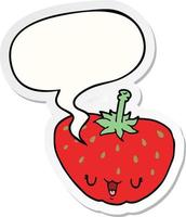 cartoon strawberry and speech bubble sticker vector