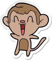 sticker of a cartoon laughing monkey vector