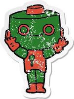 distressed sticker of a cartoon robot vector