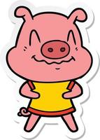 sticker of a nervous cartoon pig vector