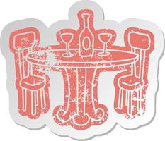 distressed old sticker dinner table and drinks vector