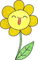 quirky hand drawn cartoon happy flower vector