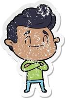 distressed sticker of a happy cartoon man vector