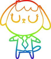 dibujo de línea de gradiente de arco iris lindo perro de dibujos animados con camisa de oficina vector