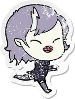 distressed sticker of a cartoon laughing vampire girl running vector