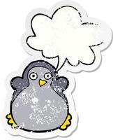 cartoon penguin and speech bubble distressed sticker vector