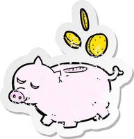 retro distressed sticker of a cartoon piggy bank vector