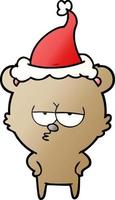 bored bear gradient cartoon of a wearing santa hat vector