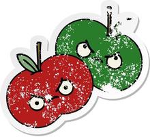 distressed sticker of a cute cartoon juicy apple vector