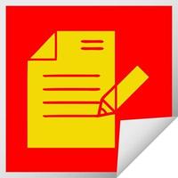 square peeling sticker cartoon of writing a document vector