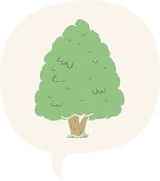 cartoon tall tree and speech bubble in retro style vector