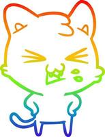 rainbow gradient line drawing cartoon cat hissing vector