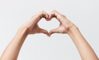 Man hands making a heart shape on a white isolated background photo