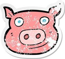 retro distressed sticker of a cartoon pig face vector