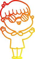 warm gradient line drawing cartoon boy wearing spectacles vector