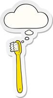 cartoon toothbrush and thought bubble as a printed sticker vector