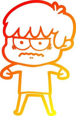 warm gradient line drawing annoyed cartoon boy